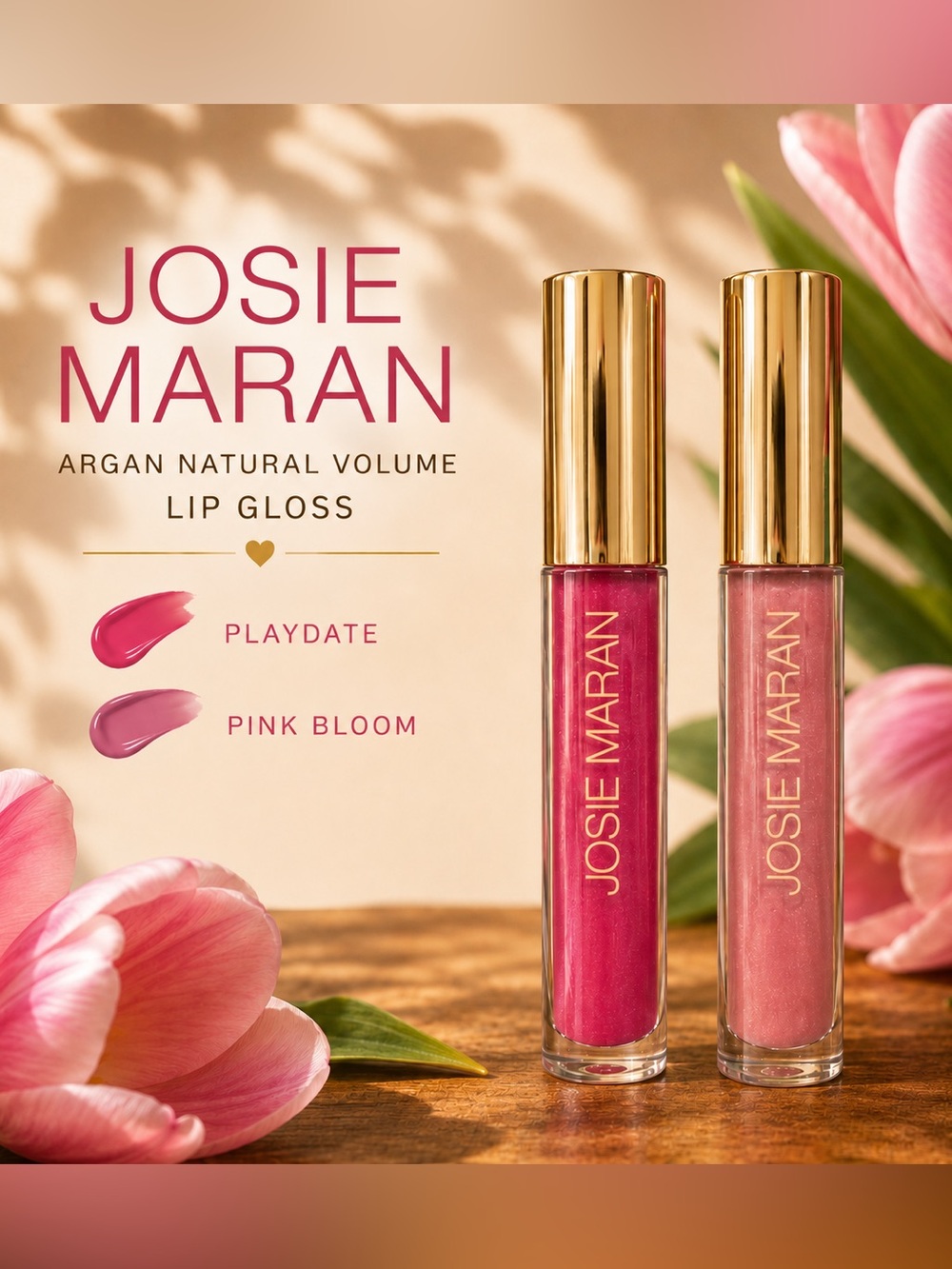 Josie Maran-Two Argan Natural Volume Lip Glosses, Playdate & Pink Bloom
